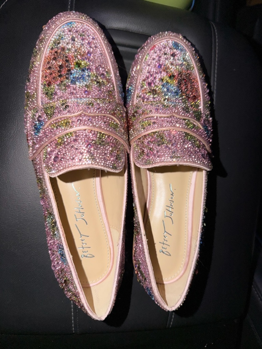 Betsey Johnson Pink Crystal Floral Loafers